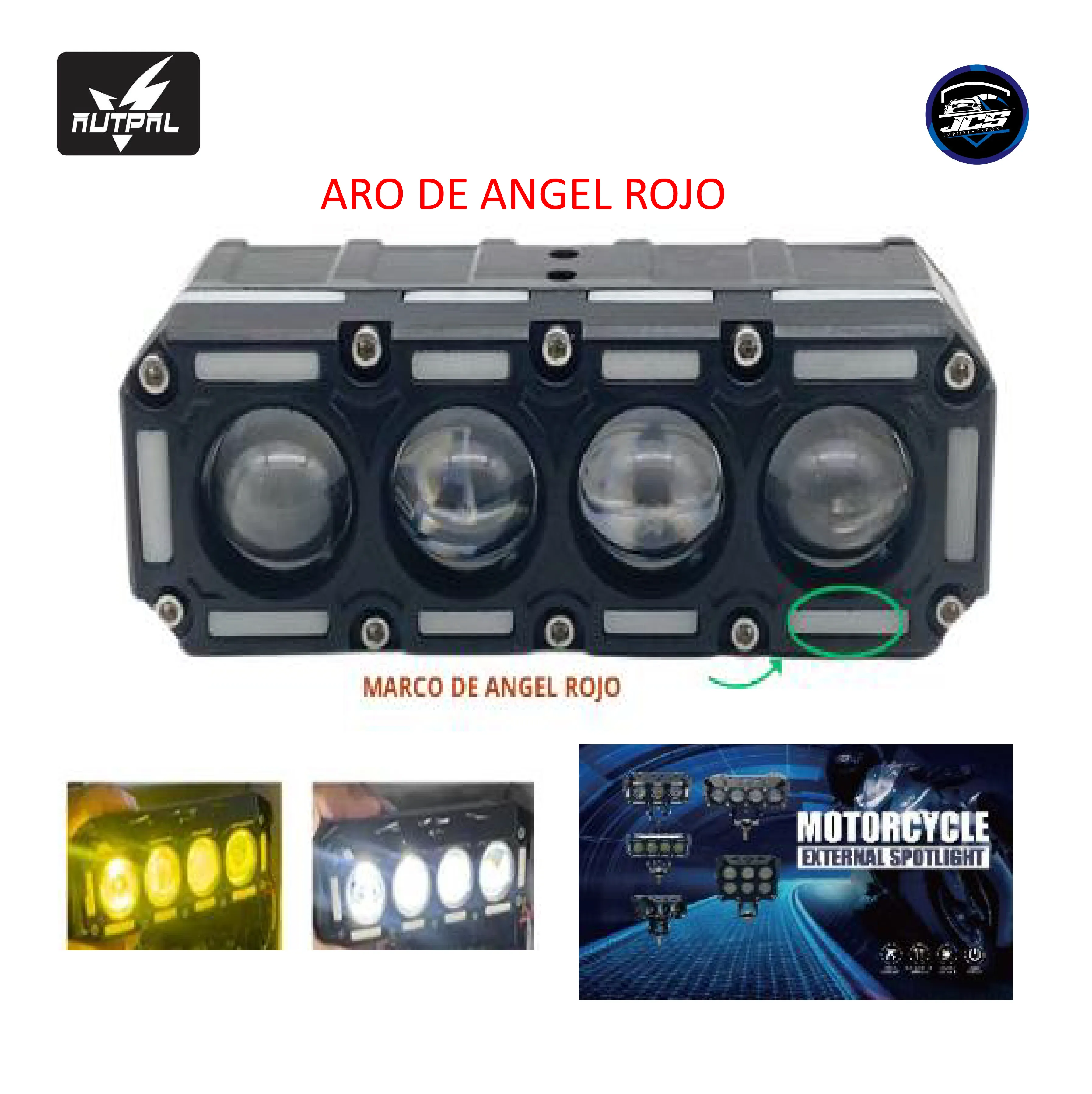 LAZER RECTANGULAR 4 LED LUPA  - DUAL CON VENTILADOR + ARO DE ANGEL ROJO